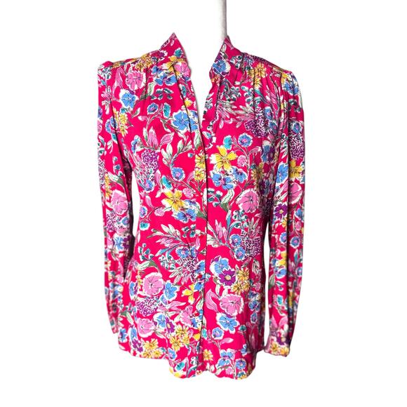 Gerard Darel Paris Floral Blouse 38 | Pink Viscose Button-Down Shirt - Picture 1 of 8